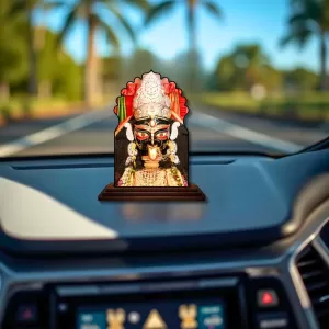 Car Dashboard/Table Top Goddess Kali Wooden Temple Photo Stand  3x4 Inches, Compact & Stylish Spiritual Display For Car, Home & Office (Pack Of 1) (F22504)