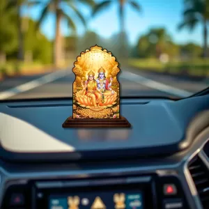 Car Dashboard/Table Top Lord Vishnu Lakshmi Wooden Temple Photo Stand 3x4 Inches, Compact & Stylish Spiritual Display For Car, Home & Office (Pack Of 1) (F22508) Car Dashboard/Table Top Lord Vishnu Lakshmi Wooden Temple Photo Stand 3x4 Inches, Compact & Stylish Spiritual Display For Car, Home & Office (Pack Of 1) (F22508)