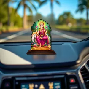 Car Dashboard/Table Top Goddess Lakshmi Wooden Temple Photo Stand 3x4 Inches, Compact & Stylish Spiritual Display For Car, Home & Office (Pack Of 1) (F22511) Car Dashboard/Table Top Goddess Lakshmi Wooden Temple Photo Stand 3x4 Inches, Compact & Stylish Spiritual Display For Car, Home & Office (Pack Of 1) (F22511)