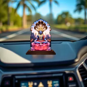 Car Dashboard/Table Top Lord Vishnu Wooden Temple Photo Stand  3x4 Inches, Compact & Stylish Spiritual Display For Car, Home & Office (Pack Of 1) (F22513)
