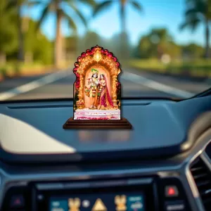 Car Dashboard/Table Top Radha Krishna Wooden Temple Photo Stand 3x4 Inches, Compact & Stylish Spiritual Display For Car, Home & Office (Pack Of 1) (F22515) Car Dashboard/Table Top Radha Krishna Wooden Temple Photo Stand 3x4 Inches, Compact & Stylish Spiritual Display For Car, Home & Office (Pack Of 1) (F22515)