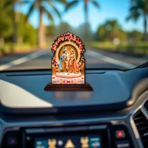 Car Dashboard/Table Top Radha Krishna Wooden Temple Photo Stand 3x4 Inches, Compact & Stylish Spiritual Display For Car, Home & Office (Pack Of 1) (F22516) Car Dashboard/Table Top Radha Krishna Wooden Temple Photo Stand 3x4 Inches, Compact & Stylish Spiritual Display For Car, Home & Office (Pack Of 1) (F22516)