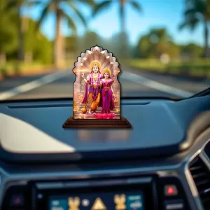 Car Dashboard/Table Top Radha Krishna Wooden Temple Photo Stand 3x4 Inches, Compact & Stylish Spiritual Display For Car, Home & Office (Pack Of 1) (F22517) Car Dashboard/Table Top Radha Krishna Wooden Temple Photo Stand 3x4 Inches, Compact & Stylish Spiritual Display For Car, Home & Office (Pack Of 1) (F22517)