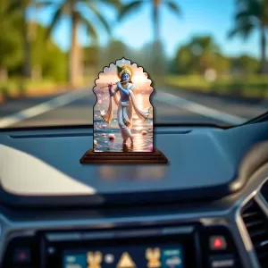 Car Dashboard/Table Top Lord Krishna Wooden Temple Photo Stand 3x4 Inches, Compact & Stylish Spiritual Display For Car, Home & Office (Pack Of 1) (F22519) Car Dashboard/Table Top Lord Krishna Wooden Temple Photo Stand 3x4 Inches, Compact & Stylish Spiritual Display For Car, Home & Office (Pack Of 1) (F22519)