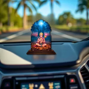 Car Dashboard/Table Top Lord Hanuman Wooden Temple Photo Stand  3x4 Inches, Compact & Stylish Spiritual Display For Car, Home & Office (Pack Of 1) (F22522)