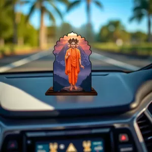 Car Dashboard/Table Top Lord Dattatreya Wooden Temple Photo Stand  3x4 Inches, Compact & Stylish Spiritual Display For Car, Home & Office (Pack Of 1) (F22523)