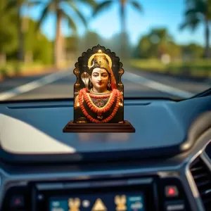 Car Dashboard/Table Top Arthanareeshwar Wooden Temple Photo Stand  3x4 Inches, Compact & Stylish Spiritual Display For Car, Home & Office (Pack Of 1) (F22531)