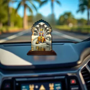 Car Dashboard/Table Top Lord Vishnu Wooden Temple Photo Stand 3x4 Inches, Compact & Stylish Spiritual Display For Car, Home & Office (Pack Of 1) (F22533) Car Dashboard/Table Top Lord Vishnu Wooden Temple Photo Stand 3x4 Inches, Compact & Stylish Spiritual Display For Car, Home & Office (Pack Of 1) (F22533)