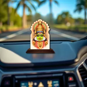 Car Dashboard/Table Top Kathakali Wooden Temple Photo Stand  3x4 Inches, Compact & Stylish Spiritual Display For Car, Home & Office (Pack Of 1) (F22545)