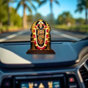 Car Dashboard/Table Top Lord Balaji Wooden Temple Photo Stand  3x4 Inches, Compact & Stylish Spiritual Display For Car, Home & Office (Pack Of 1) (F22547)