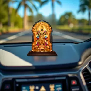Car Dashboard/Table Top Lord Balaji Wooden Temple Photo Stand  3x4 Inches, Compact & Stylish Spiritual Display For Car, Home & Office (Pack Of 1) (F22548)