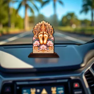 Car Dashboard/Table Top Lord Krishna Feet Wooden Temple Photo Stand  3x4 Inches, Compact & Stylish Spiritual Display For Car, Home & Office (Pack Of 1) (F22551)