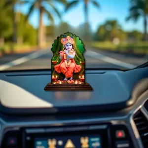 Car Dashboard/Table Top God Krishna Wooden Temple Photo Stand 3x4 Inches, Compact & Stylish Spiritual Display For Car, Home & Office (Pack Of 1) (F22553) Car Dashboard/Table Top God Krishna Wooden Temple Photo Stand 3x4 Inches, Compact & Stylish Spiritual Display For Car, Home & Office (Pack Of 1) (F22553)