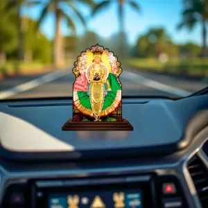 Car Dashboard/Table Top Kolhapur Mahalaxmi Wooden Temple Photo Stand  3x4 Inches, Compact & Stylish Spiritual Display For Car, Home & Office (Pack Of 1) (F22557)