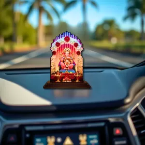 Car Dashboard/Table Top Lord Ganesha Wooden Temple Photo Stand  3x4 Inches, Compact & Stylish Spiritual Display For Car, Home & Office (Pack Of 1) (F22559)