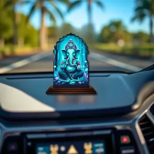 Car Dashboard/Table Top Lord Ganesha Wooden Temple Photo Stand  3x4 Inches, Compact & Stylish Spiritual Display For Car, Home & Office (Pack Of 1) (F22563)