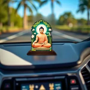 Car Dashboard/Table Top Serene Buddha Wooden Temple Photo Stand 3x4 Inches, Compact & Stylish Spiritual Display For Car, Home & Office (Pack Of 1) (F22566) Car Dashboard/Table Top Serene Buddha Wooden Temple Photo Stand 3x4 Inches, Compact & Stylish Spiritual Display For Car, Home & Office (Pack Of 1) (F22566)