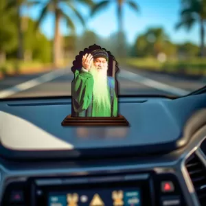 Car Dashboard/Table Top Osho Wooden Temple Photo Stand  3x4 Inches, Compact & Stylish Spiritual Display For Car, Home & Office (Pack Of 1) (F22577)
