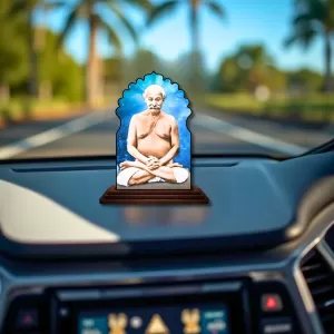 Car Dashboard/Table Top Neem Karoli Baba Wooden Temple Photo Stand  3x4 Inches, Compact & Stylish Spiritual Display For Car, Home & Office (Pack Of 1) (F22578)