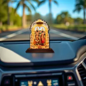 Car Dashboard/Table Top Tirupati Balaji  Wooden Temple Photo Stand  3x4 Inches, Compact & Stylish Spiritual Display For Car, Home & Office (Pack Of 1) (F22580)