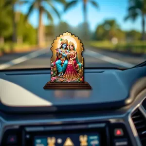 Car Dashboard/Table Top Radha Krishna Wooden Temple Photo Stand 3x4 Inches, Compact & Stylish Spiritual Display For Car, Home & Office (Pack Of 1) (F22584) Car Dashboard/Table Top Radha Krishna Wooden Temple Photo Stand 3x4 Inches, Compact & Stylish Spiritual Display For Car, Home & Office (Pack Of 1) (F22584)