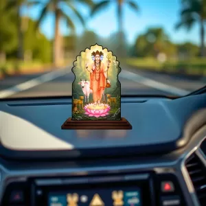 Car Dashboard/Table Top Lord Dattatreya Wooden Temple Photo Stand  3x4 Inches, Compact & Stylish Spiritual Display For Car, Home & Office (Pack Of 1) (F22586)