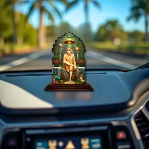 Car Dashboard/Table Top Lord Saibaba Wooden Temple Photo Stand 3x4 Inches, Compact & Stylish Spiritual Display For Car, Home & Office (Pack Of 1) (F22588) Car Dashboard/Table Top Lord Saibaba Wooden Temple Photo Stand 3x4 Inches, Compact & Stylish Spiritual Display For Car, Home & Office (Pack Of 1) (F22588)