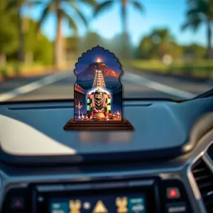 Car Dashboard/Table Top Jyothirlingam Wooden Temple Photo Stand  3x4 Inches, Compact & Stylish Spiritual Display For Car, Home & Office (Pack Of 1) (F22589)
