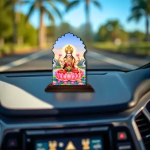Car Dashboard/Table Top Goddess Lakshmi Wooden Temple Photo Stand 3x4 Inches, Compact & Stylish Spiritual Display For Car, Home & Office (Pack Of 1) (F22594) Car Dashboard/Table Top Goddess Lakshmi Wooden Temple Photo Stand 3x4 Inches, Compact & Stylish Spiritual Display For Car, Home & Office (Pack Of 1) (F22594)