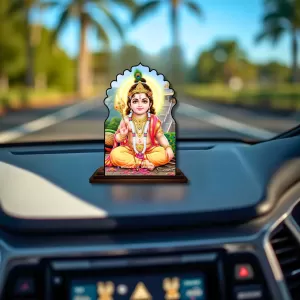 Car Dashboard/Table Top Lord Krishna Wooden Temple Photo Stand  3x4 Inches, Compact & Stylish Spiritual Display For Car, Home & Office (Pack Of 1) (F22597)