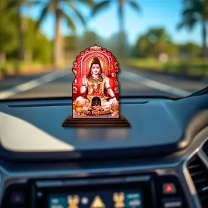 Car Dashboard/Table Top Lord Shiva Wooden Temple Photo Stand  3x4 Inches, Compact & Stylish Spiritual Display For Car, Home & Office (Pack Of 1) (F22601)