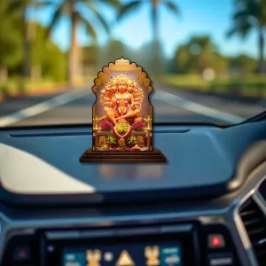 Car Dashboard/Table Top Lord Hanuman Wooden Temple Photo Stand  3x4 Inches, Compact & Stylish Spiritual Display For Car, Home & Office (Pack Of 1) (F22606)