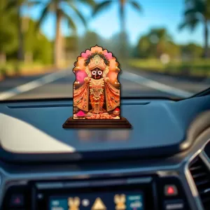 Car Dashboard/Table Top Lord Jagannath Wooden Temple Photo Stand  3x4 Inches, Compact & Stylish Spiritual Display For Car, Home & Office (Pack Of 1) (F22608)