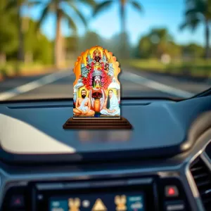 Car Dashboard/Table Top Kali Maa With Ramakrishna Paramahamsa Wooden Temple Photo Stand  3x4 Inches, Compact & Stylish Spiritual Display For Car, Home & Office (Pack Of 1) (F22610)