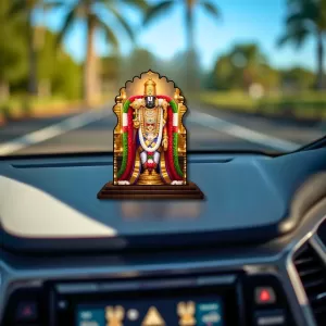 Car Dashboard/Table Top Lord Balaji Wooden Temple Photo Stand  3x4 Inches, Compact & Stylish Spiritual Display For Car, Home & Office (Pack Of 1) (F22614)