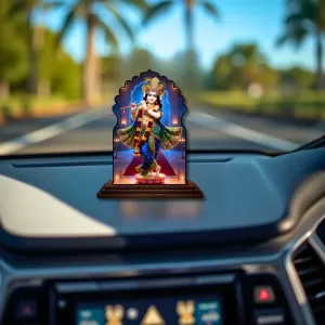 Car Dashboard/Table Top Lord Krishna Wooden Temple Photo Stand 3x4 Inches, Compact & Stylish Spiritual Display For Car, Home & Office (Pack Of 1) (F22627) Car Dashboard/Table Top Lord Krishna Wooden Temple Photo Stand 3x4 Inches, Compact & Stylish Spiritual Display For Car, Home & Office (Pack Of 1) (F22627)