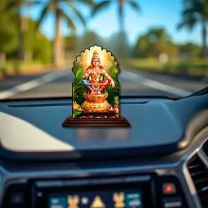 Car Dashboard/Table Top Lord Ayyappan Wooden Temple Photo Stand  3x4 Inches, Compact & Stylish Spiritual Display For Car, Home & Office (Pack Of 1) (F22630)