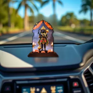 Car Dashboard/Table Top Lord Hanuman Wooden Temple Photo Stand  3x4 Inches, Compact & Stylish Spiritual Display For Car, Home & Office (Pack Of 1) (F22634)