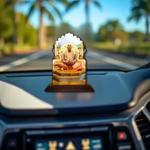 Car Dashboard/Table Top Swami Prabhupada  Wooden Temple Photo Stand  3x4 Inches, Compact & Stylish Spiritual Display For Car, Home & Office (Pack Of 1) (F22635)