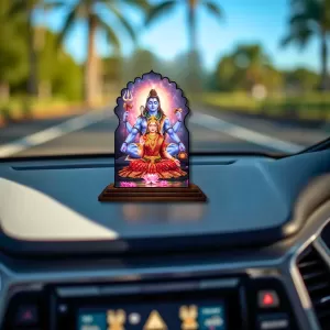 Car Dashboard/Table Top Lord Shiva Wooden Temple Photo Stand  3x4 Inches, Compact & Stylish Spiritual Display For Car, Home & Office (Pack Of 1) (F22640)