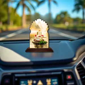 Car Dashboard/Table Top Shiv Lingam Wooden Temple Photo Stand  3x4 Inches, Compact & Stylish Spiritual Display For Car, Home & Office (Pack Of 1) (F22641)