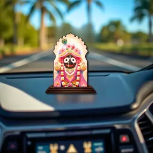 Car Dashboard/Table Top Lord Jagannath Wooden Temple Photo Stand  3x4 Inches, Compact & Stylish Spiritual Display For Car, Home & Office (Pack Of 1) (F22642)