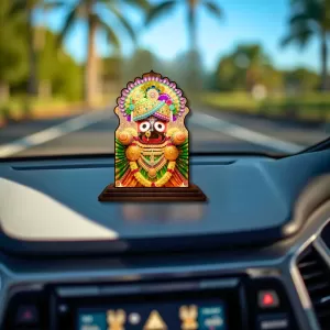 Car Dashboard/Table Top Lord Jagannath Wooden Temple Photo Stand  3x4 Inches, Compact & Stylish Spiritual Display For Car, Home & Office (Pack Of 1) (F22644)