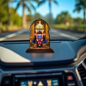Car Dashboard/Table Top Lord Jagannath Wooden Temple Photo Stand  3x4 Inches, Compact & Stylish Spiritual Display For Car, Home & Office (Pack Of 1) (F22645)