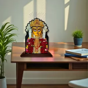 Car Dashboard/Table Top Jagaddhatri Wooden Temple Photo Stand  3x4 Inches, Compact & Stylish Spiritual Display For Car, Home & Office (Pack Of 1) (F22650)