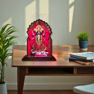 Car Dashboard/Table Top Goddess Kali Wooden Temple Photo Stand  3x4 Inches, Compact & Stylish Spiritual Display For Car, Home & Office (Pack Of 1) (F22651)