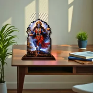 Car Dashboard/Table Top Goddess Kali Wooden Temple Photo Stand  3x4 Inches, Compact & Stylish Spiritual Display For Car, Home & Office (Pack Of 1) (F22654)