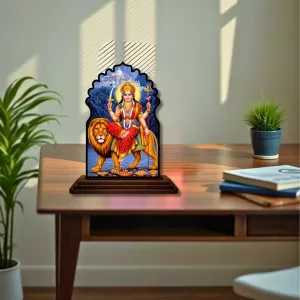 Car Dashboard/Table Top Durga Maa Wooden Temple Photo Stand 3x4 Inches, Compact & Stylish Spiritual Display For Car, Home & Office (Pack Of 1) (F22655) Car Dashboard/Table Top Durga Maa Wooden Temple Photo Stand 3x4 Inches, Compact & Stylish Spiritual Display For Car, Home & Office (Pack Of 1) (F22655)