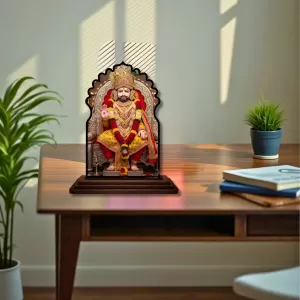 Car Dashboard/Table Top Khatu Shyam Wooden Temple Photo Stand  3x4 Inches, Compact & Stylish Spiritual Display For Car, Home & Office (Pack Of 1) (F22656)