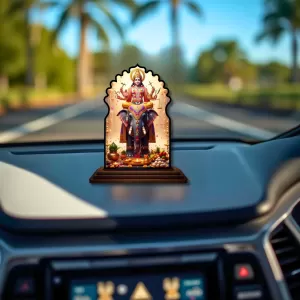 Car Dashboard/Table Top Lord Vishwakarma  Wooden Temple Photo Stand  3x4 Inches, Compact & Stylish Spiritual Display For Car, Home & Office (Pack Of 1) (F22659)